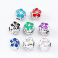 Tibetan Style European Beads, Round, silver color plated, DIY & enamel & with rhinestone, more colors for choice, nickel, lead & cadmium free, 8x8.50mm, Approx 50PCs/Bag, Sold By Bag