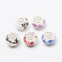 European porcelæn perler, med Messing, Lantern, sølvfarvet forgyldt, du kan DIY & forskellige design til valg, flere farver til valg, 10-20mm, Ca. 100pc'er/Bag, Solgt af Bag