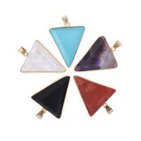 Gemstone Pendants Jewelry, Natural Stone, with Brass, Triangle, silver color plated, DIY, more colors for choice, 25-32mm, Sold By PC