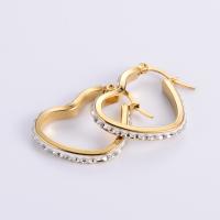 Stainless Steel Lever Back Earring, 304 Stainless Steel, 18K gold plated, different size for choice & for woman & with rhinestone, golden, Sold By Pair