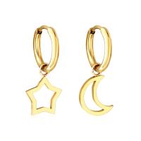 Asymmetric Earrings, 304 Stainless Steel, Moon and Star, Vacuum Ion Plating, fashion jewelry & for woman, more colors for choice, Sold By Pair