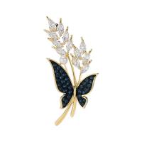 Cubic Zirconia Brooch Brass with Plastic Pearl Butterfly plated vintage & micro pave cubic zirconia & for woman nickel lead & cadmium free Sold By PC