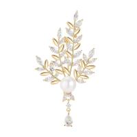 Cubic Zirconia Brooch, Brass, with Plastic Pearl, Wheat, gold color plated, micro pave cubic zirconia & for woman, nickel, lead & cadmium free, 32x65mm, Sold By PC