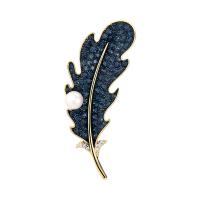 Cubic Zirconia Brooch Brass with Plastic Pearl Feather plated micro pave cubic zirconia & for woman nickel lead & cadmium free Sold By PC