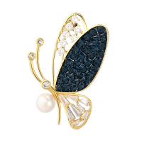 Cubic Zirconia Brooch, Brass, with Plastic Pearl, Butterfly, plated, micro pave cubic zirconia & for woman, more colors for choice, nickel, lead & cadmium free, 25x40mm, Sold By PC