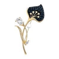 Cubic Zirconia Brooch, Brass, with Plastic Pearl, Tulip, plated, micro pave cubic zirconia & for woman, more colors for choice, nickel, lead & cadmium free, 21x55mm, Sold By PC