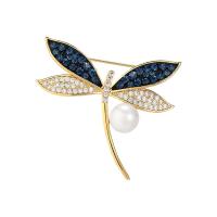 Cubic Zirconia Brooch, Brass, with Plastic Pearl, Dragonfly, plated, micro pave cubic zirconia & for woman, more colors for choice, nickel, lead & cadmium free, 33x32mm, Sold By PC