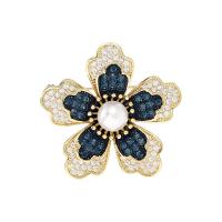 Cubic Zirconia Brooch, Brass, with Plastic Pearl, Flower, plated, micro pave cubic zirconia & for woman, more colors for choice, nickel, lead & cadmium free, 37x37mm, Sold By PC