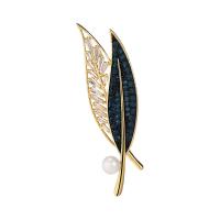 Cubic Zirconia Brooch, Brass, with Plastic Pearl, Leaf, plated, micro pave cubic zirconia & for woman, more colors for choice, nickel, lead & cadmium free, 16x56mm, Sold By PC