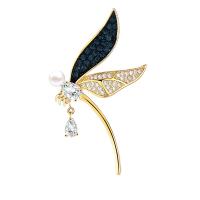 Cubic Zirconia Brooch, Brass, with Plastic Pearl, Dragonfly, plated, micro pave cubic zirconia & for woman, more colors for choice, nickel, lead & cadmium free, 30x50mm, Sold By PC