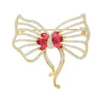 Cubic Zirconia Brooch Brass Bowknot gold color plated micro pave cubic zirconia & for woman nickel lead & cadmium free Sold By PC