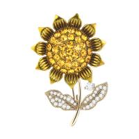 Cubic Zirconia Brooch, Brass, Sunflower, plated, micro pave cubic zirconia & for woman, more colors for choice, nickel, lead & cadmium free, 27x41mm, Sold By PC