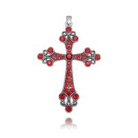 Tibetan Style Cross Pendants, with Cubic Zirconia, half handmade, more colors for choice, 51x5x72.50mm, Sold By PC