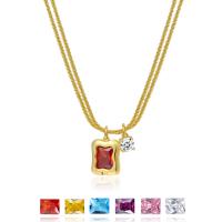 Brass Necklace, with Crystal, Geometrical Pattern, plated, Double Layer & Korean style & for woman, more colors for choice, Length:Approx 45 cm, Sold By PC