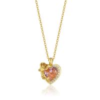 Brass Necklace Heart plated cross chain & with flower pattern & for woman & with rhinestone Length Approx 45 cm Sold By PC