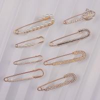 Plastové perly brož, Železo, s Plastové Pearl, barva pozlacený, pro ženy & s drahokamu, více barev na výběr, 55-76mm, Prodáno By PC