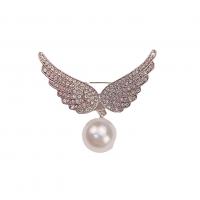 Plastic Pearl Brooch, Tibetan Style, with Plastic Pearl, Wing Shape, plated, for woman & with rhinestone, more colors for choice, 27-40mm, Sold By PC