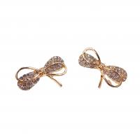 Rhinestone Brooch Zinc Alloy Bowknot gold color plated for woman & with rhinestone Sold By PC