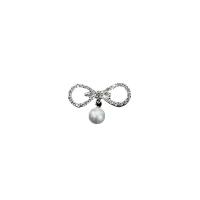 Plastic Pearl Brooch Brass with Plastic Pearl Bowknot silver color plated for woman & with rhinestone 37-80mm Sold By PC