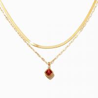 Stainless Steel Jewelry Necklace 304 Stainless Steel with Brass with 4.7cm extender chain Square gold color plated Double Layer & snake chain & for woman & with rhinestone Length Approx 50 cm Approx 56.5 cm Sold By PC