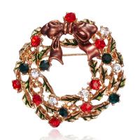 Rhinestone Brooch Zinc Alloy gold color plated Christmas Design & enamel & with rhinestone multi-colored Sold By Strand