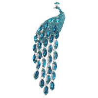 Rhinestone Brooch, Tibetan Style, Peacock, plated, fashion jewelry & for woman & with rhinestone, blue, 133x47mm, Sold By PC