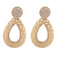 Tibetan Style Drop Earrings, with acrylic rhinestone, gold color plated, fashion jewelry & for woman, golden, 63x35mm, Sold By Pair