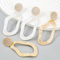 Boucles d'oreilles en alliage de zinc, avec strass acrylique, Placage, bijoux de mode & pour femme, plus de couleurs à choisir, 67x34mm, Vendu par paire