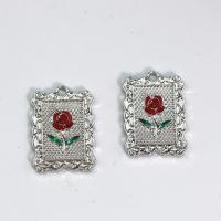 Zinc Alloy Enamel Pendants Square silver color plated DIY red nickel lead & cadmium free Sold By PC