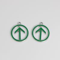 Zinc Alloy Enamel Pendants Flat Round silver color plated DIY & hollow green nickel lead & cadmium free Sold By PC