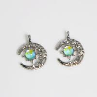 Cats Eye Pendants Zinc Alloy with Cats Eye Moon silver color plated DIY green nickel lead & cadmium free Sold By PC