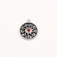 Tibetan Style Rhinestone Pendants, Flat Round, antique silver color plated, vintage & DIY & with rhinestone, nickel, lead & cadmium free, 34x39x6mm, Sold By PC