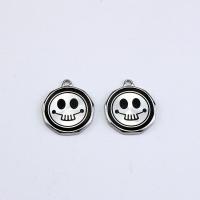Tibetan Style Enamel Pendants, Flat Round, silver color plated, vintage & DIY & brushed, black, nickel, lead & cadmium free, 31.30x36x2.80mm, Sold By PC