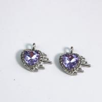 Tibetan Style Rhinestone Pendants, Heart, platinum color plated, DIY & with rhinestone, purple, nickel, lead & cadmium free, 20x19.30x4.70mm, Sold By PC