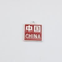 Tibetan Style Enamel Pendants, Square, silver color plated, DIY, red, nickel, lead & cadmium free, 30x35.50x2.20mm, Sold By PC
