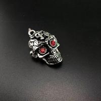 Tibetan Style Skull Pendants, antique silver color plated, vintage & DIY & with rhinestone, red, nickel, lead & cadmium free, 29x43.30x18mm, Sold By PC