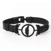 PU Leather Cord Bracelets, with Tibetan Style, fashion jewelry & Unisex, black, Length:Approx 8.27 Inch, Sold By PC