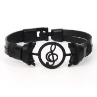 PU Leather Cord Bracelets with Zinc Alloy Music Note fashion jewelry & Unisex black Length Approx 8.27 Inch Sold By PC