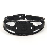 PU Leather Cord Bracelets with Zinc Alloy fashion jewelry & for man black Length Approx 8.27 Inch Sold By PC