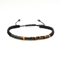 Nylon Cord Bracelets with Obsidian & Tiger Eye handmade Adjustable & Unisex 4mm Length Approx 6.69-7.09 Inch Sold By PC