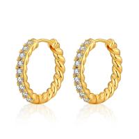 Brass Huggie Hoop Earring, 18K gold plated, fashion jewelry & for woman & with rhinestone, golden, nickel, lead & cadmium free, 17x3mm, Sold By Pair