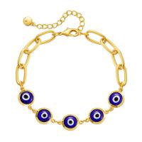Bracelet Evil Eye bijoux, laiton, avec 2.36inch chaînes de rallonge, Plaqué or 18K, bijoux de mode & pour femme & émail, doré, protéger l'environnement, sans nickel, plomb et cadmium, 9.50mm, Longueur:Environ 6.49 pouce, Vendu par PC