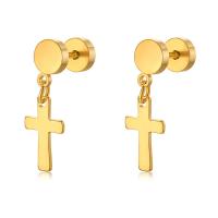 Stainless Steel Drop Earring, 304 Stainless Steel, Cross, fashion jewelry & for man, golden, 8x23mm, Sold By Pair