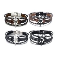 PU Leather Cord Bracelets, with Tibetan Style, Ship Wheel, fashion jewelry & multilayer & for man, more colors for choice, Length:Approx 7.87 Inch, Sold By PC