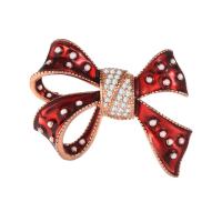 Enamel Brooch, Brass, Bowknot, rose gold color plated, vintage & micro pave cubic zirconia & for woman, red, nickel, lead & cadmium free, 43x36mm, Sold By PC