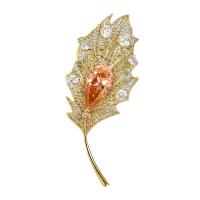Cubic Zirconia Brooch, Brass, Maple Leaf, gold color plated, micro pave cubic zirconia & for woman, more colors for choice, nickel, lead & cadmium free, 26x65mm, Sold By PC