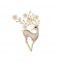 Shell Brooch Brass with Shell Deer gold color plated micro pave cubic zirconia & for woman nickel lead & cadmium free Sold By PC