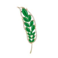 Cubic Zirconia Brooch, Brass, Leaf, gold color plated, micro pave cubic zirconia & for woman, green, nickel, lead & cadmium free, 17x67mm, Sold By PC