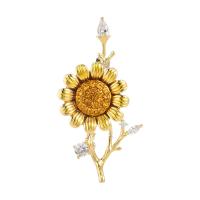 Cubic Zirconia Brooch, Brass, Sunflower, plated, vintage & micro pave cubic zirconia & for woman, more colors for choice, nickel, lead & cadmium free, 21x51mm, Sold By PC