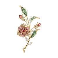 Cubic Zirconia Brooch, Brass, Rose, gold color plated, micro pave cubic zirconia & for woman, more colors for choice, nickel, lead & cadmium free, 38x65mm, Sold By PC